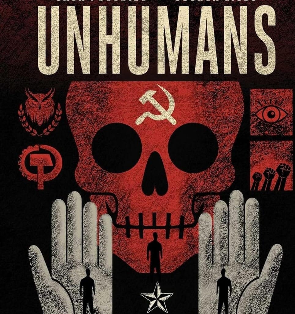 cover art for Unhumans, featuring scary skull imagery and Soviet symbols