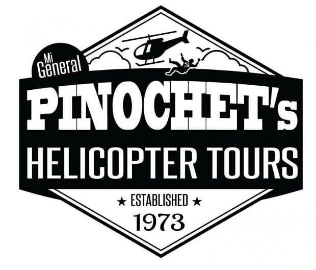 Mock sign for "Pinochet's Helicopter Tours," celebrating the extrajudicial killing of Chilean dissidents