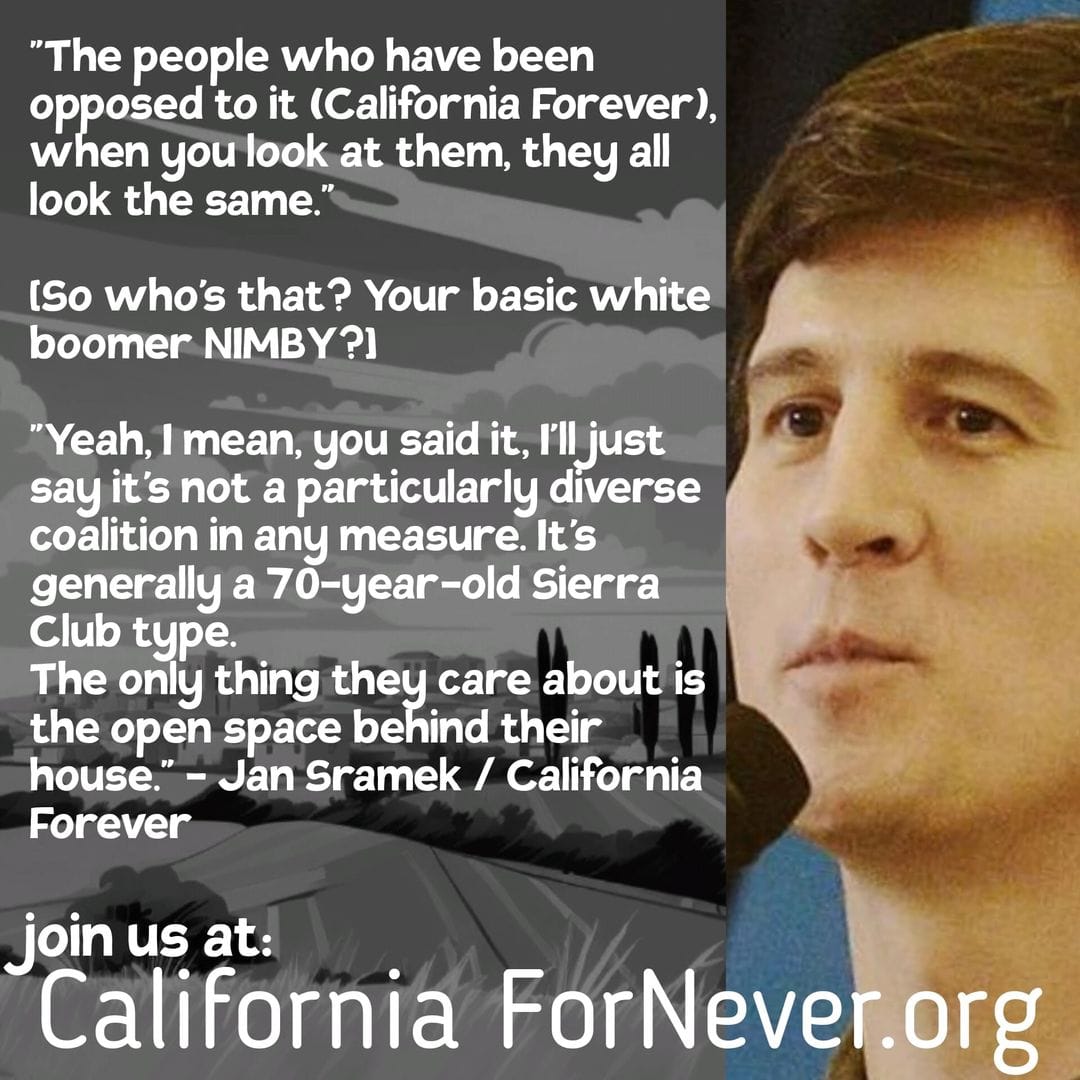 Photo of California Forever CEO Jan Sramek with his insulting quotes about Solano voters