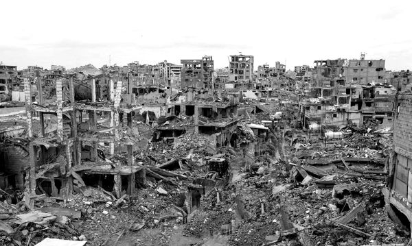 photo of bombed out buildings in Gaza.